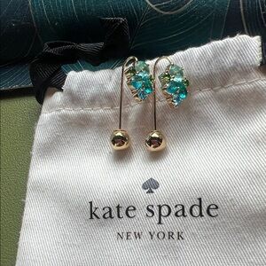 Kate Spade Aqua & Green Crystal Cluster Drop Earrings – With Dust Bag